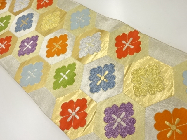 アンティーク　亀甲に花模様織出し袋帯（材料）